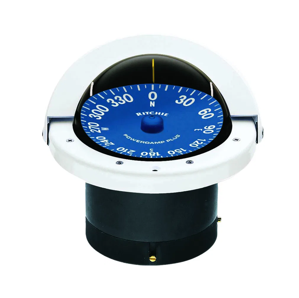 SS-2000W – RITCHIE NAVI Compass, White 12 Volt Green LED Flush Mount 4-1/2 Inch PowerDamp Plus Blue Open Face Dial 5-...